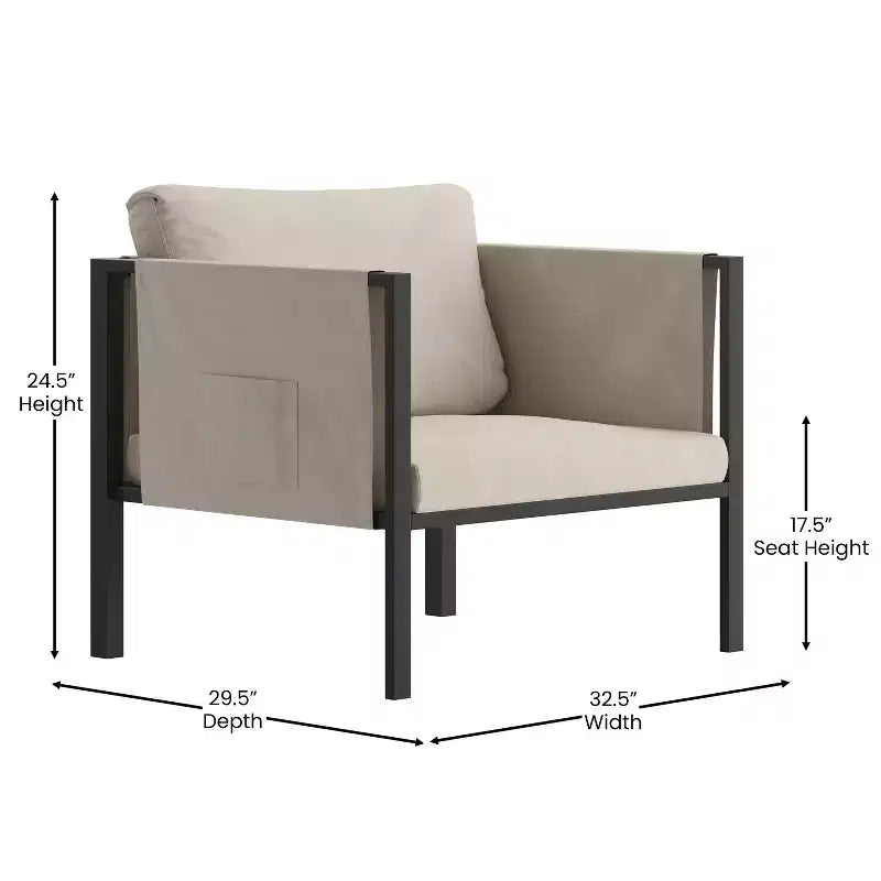 Flash Furniture Lea Sedia da Patio per Interni/Esterni con Cuscini - Sedia Moderna con Struttura in Acciaio e Tasche portaoggetti