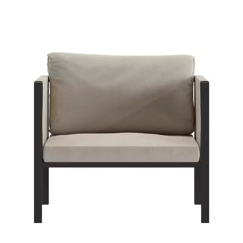 Flash Furniture Lea Sedia da Patio per Interni/Esterni con Cuscini - Sedia Moderna con Struttura in Acciaio e Tasche portaoggetti