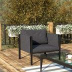 Flash Furniture Lea Sedia da Patio per Interni/Esterni con Cuscini - Sedia Moderna con Struttura in Acciaio e Tasche portaoggetti