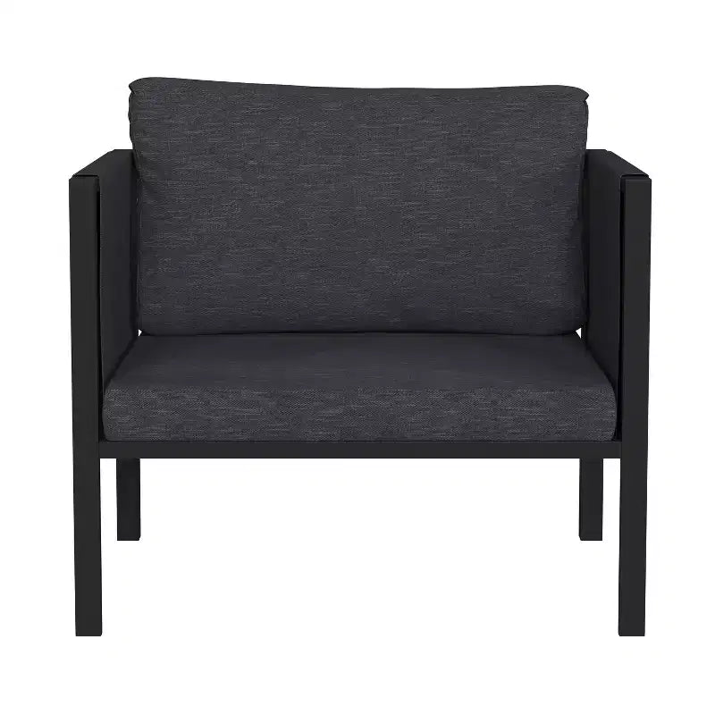 Flash Furniture Lea Sedia da Patio per Interni/Esterni con Cuscini - Sedia Moderna con Struttura in Acciaio e Tasche portaoggetti