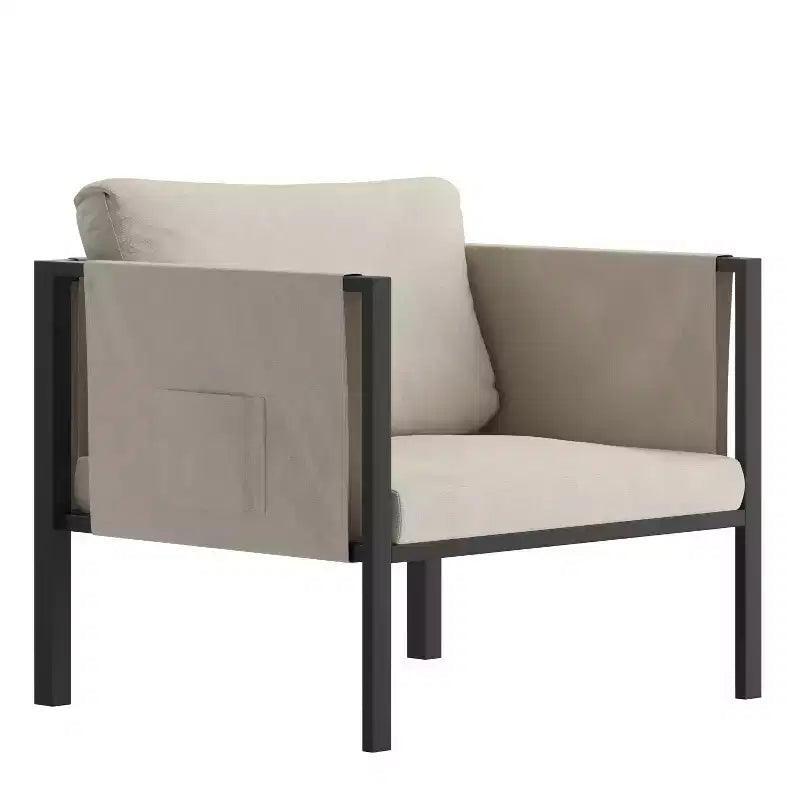 Flash Furniture Lea Sedia da Patio per Interni/Esterni con Cuscini - Sedia Moderna con Struttura in Acciaio e Tasche portaoggetti