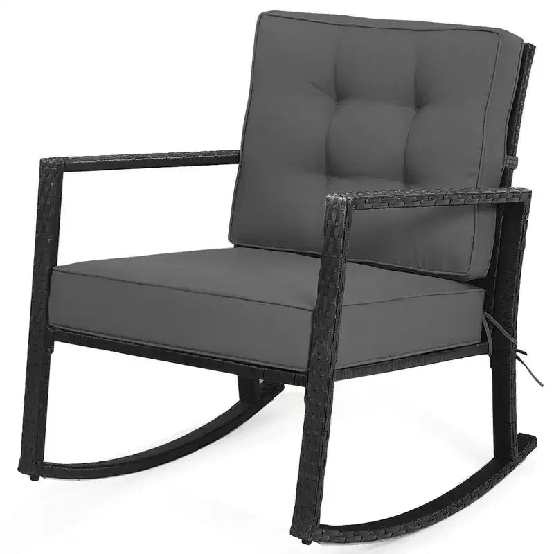 Outdoor Rattan Rocking Chair with Cushion - WELLFOR
