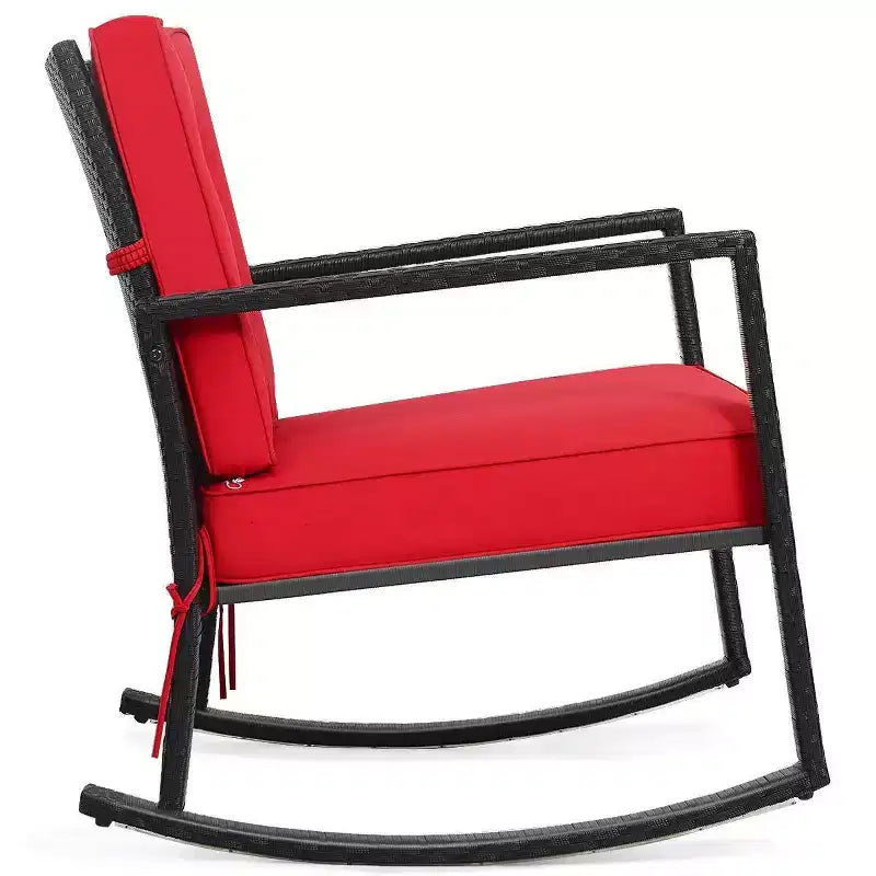 Outdoor Rattan Rocking Chair with Cushion - WELLFOR