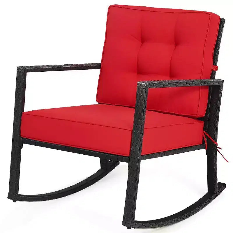 Outdoor Rattan Rocking Chair with Cushion - WELLFOR