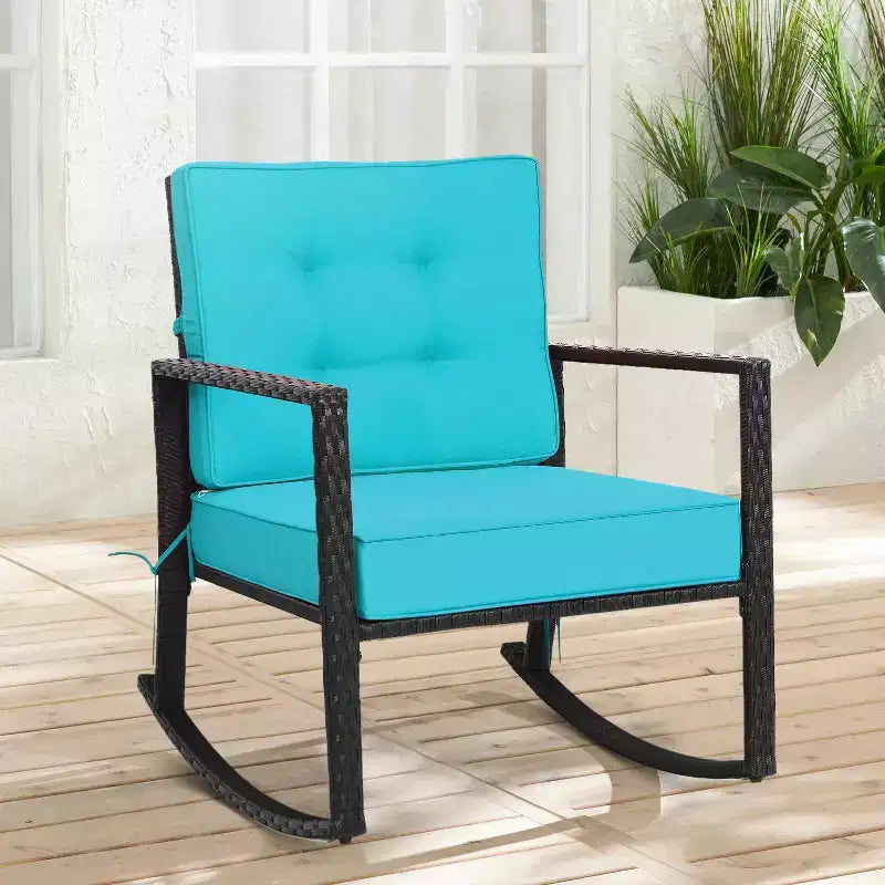 Outdoor Rattan Rocking Chair with Cushion - WELLFOR