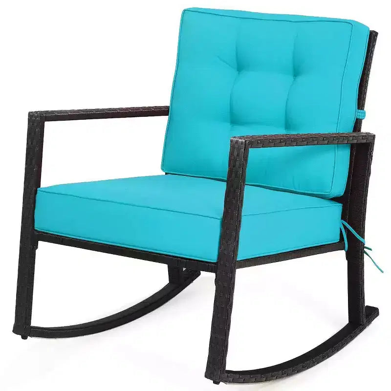 Outdoor Rattan Rocking Chair with Cushion - WELLFOR