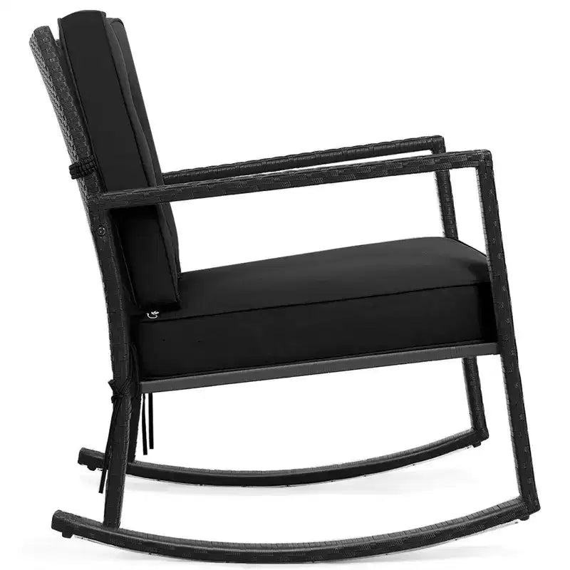 Outdoor Rattan Rocking Chair with Cushion - WELLFOR