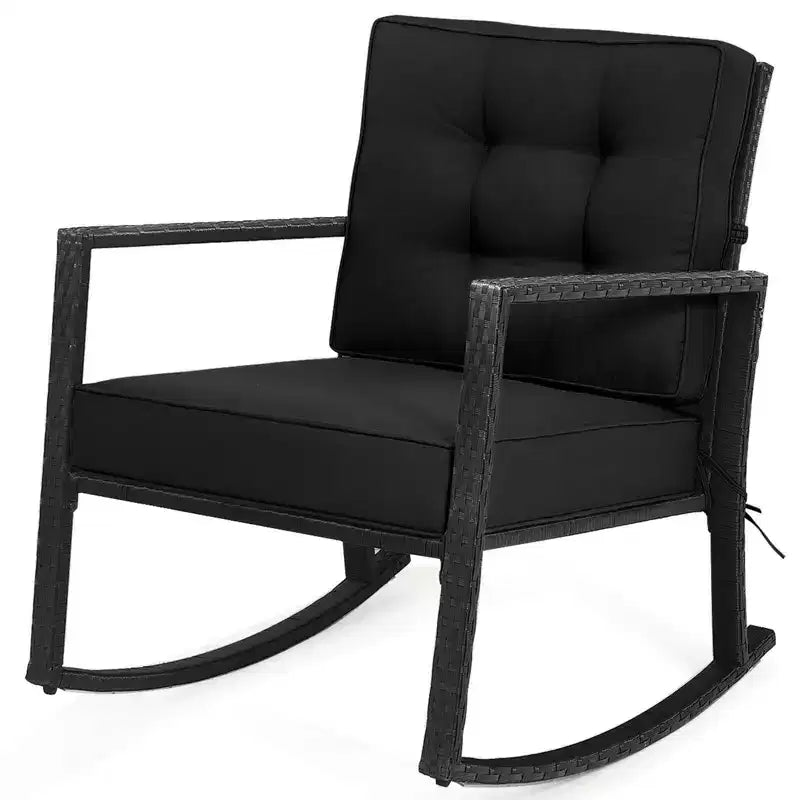 Outdoor Rattan Rocking Chair with Cushion - WELLFOR