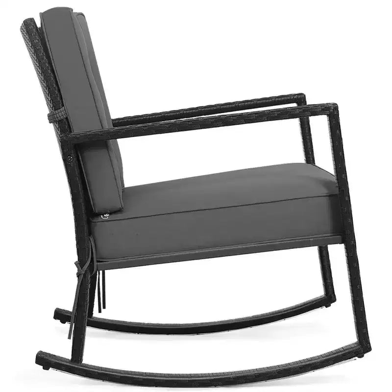 Outdoor Rattan Rocking Chair with Cushion - WELLFOR