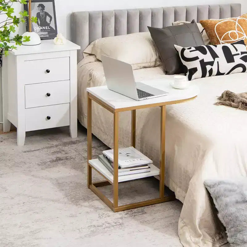 Costway C-shaped Side Table 2-Tier End Table with Storage Modern Compact Snack Table