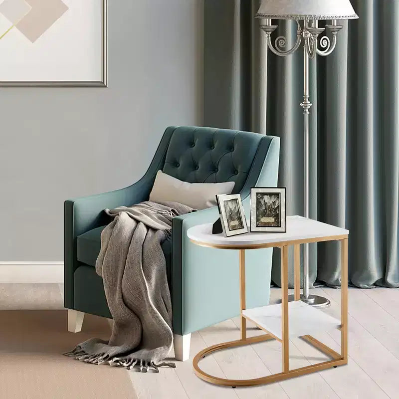 Costway C-shaped Side Table 2-Tier End Table with Storage Modern Compact Snack Table