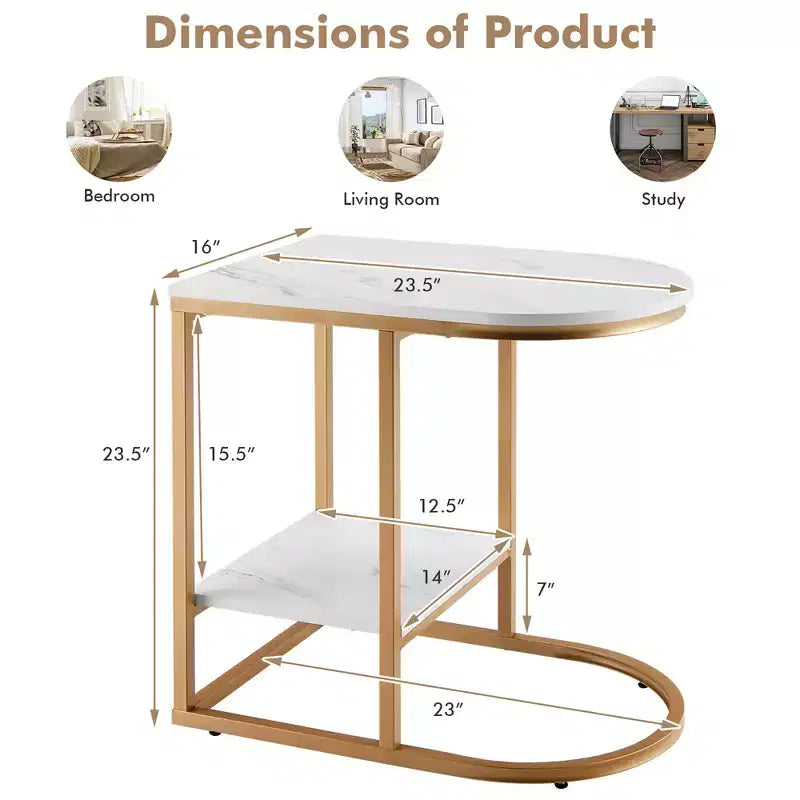 Costway C-shaped Side Table 2-Tier End Table with Storage Modern Compact Snack Table