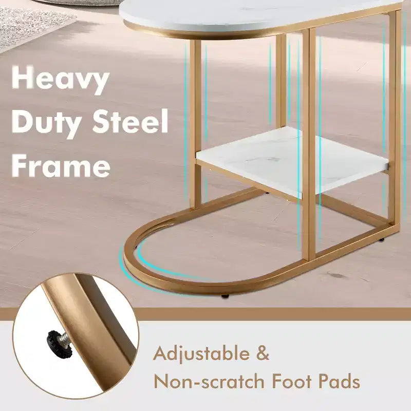Costway C-shaped Side Table 2-Tier End Table with Storage Modern Compact Snack Table