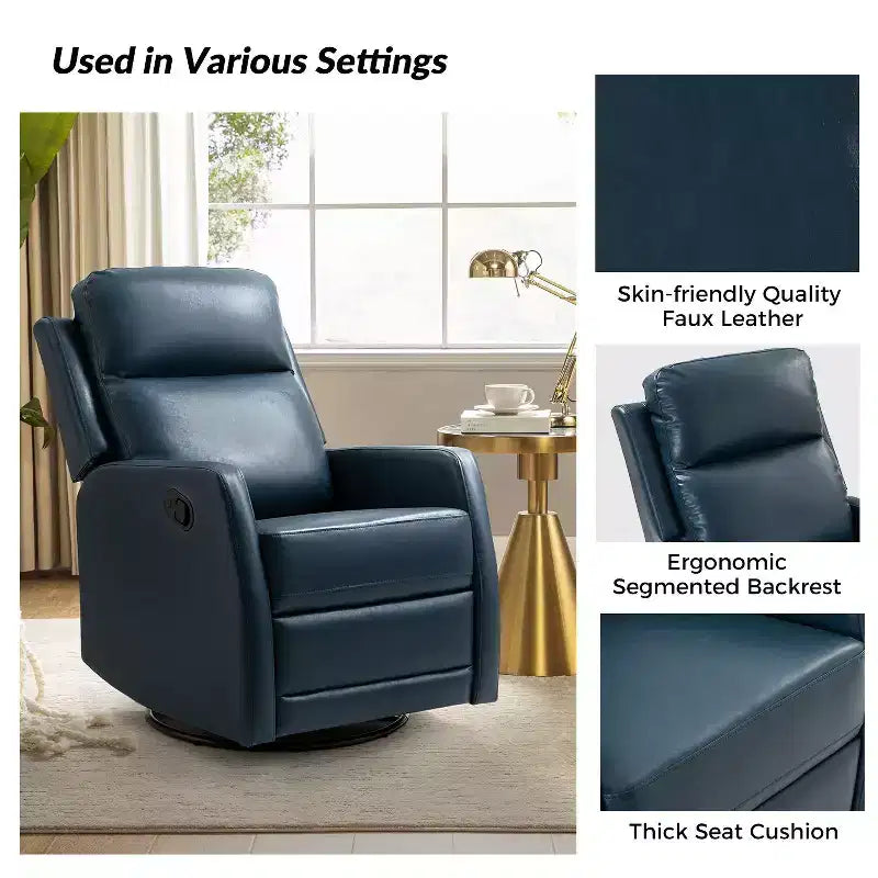Set of 2 Ofelia Wooden Upholstery Wingback Swivel Recliner for Bedroom and Living Room ART OF LIVING DESIGNS-GREY-NAVY