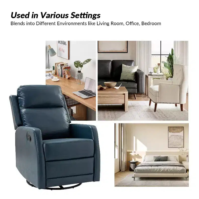 Set of 2 Ofelia Wooden Upholstery Wingback Swivel Recliner for Bedroom and Living Room ART OF LIVING DESIGNS-GREY-NAVY