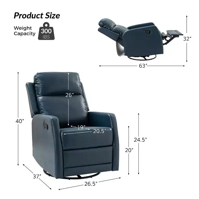 Set of 2 Ofelia Wooden Upholstery Wingback Swivel Recliner for Bedroom and Living Room ART OF LIVING DESIGNS-GREY-NAVY