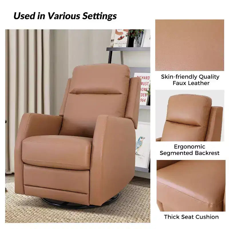 Set of 2 Ofelia Wooden Upholstery Wingback Swivel Recliner for Bedroom and Living Room ART OF LIVING DESIGNS-CAMEL