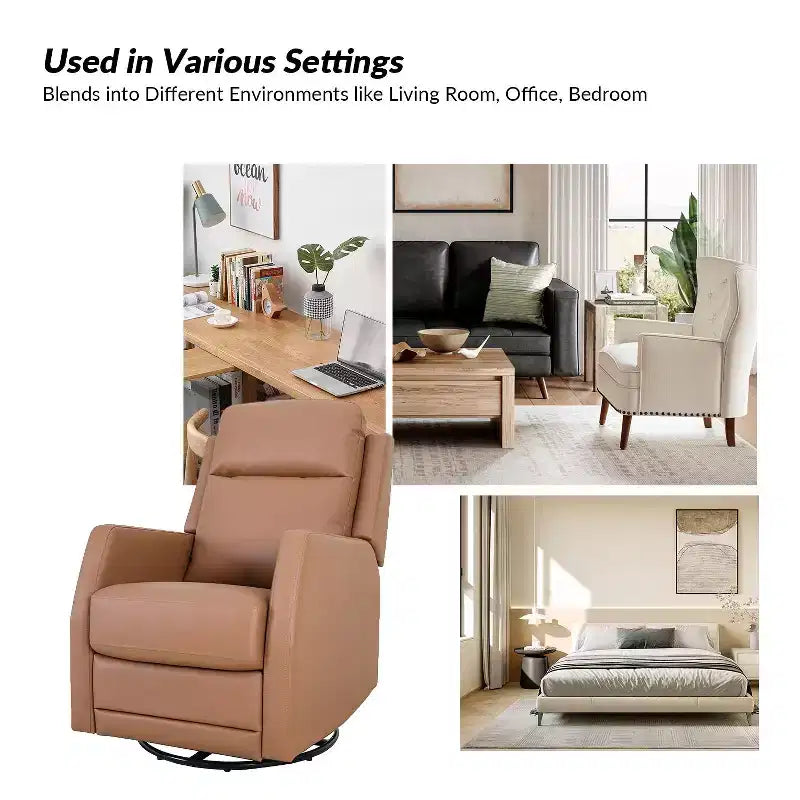 Set of 2 Ofelia Wooden Upholstery Wingback Swivel Recliner for Bedroom and Living Room ART OF LIVING DESIGNS-CAMEL