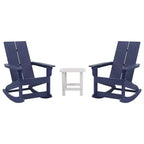 Flash Furniture Set of 2 Finn Modern Commercial Grade All-Weather 2-Slat Poly Resin Rocking Adirondack Chairs with Side Table