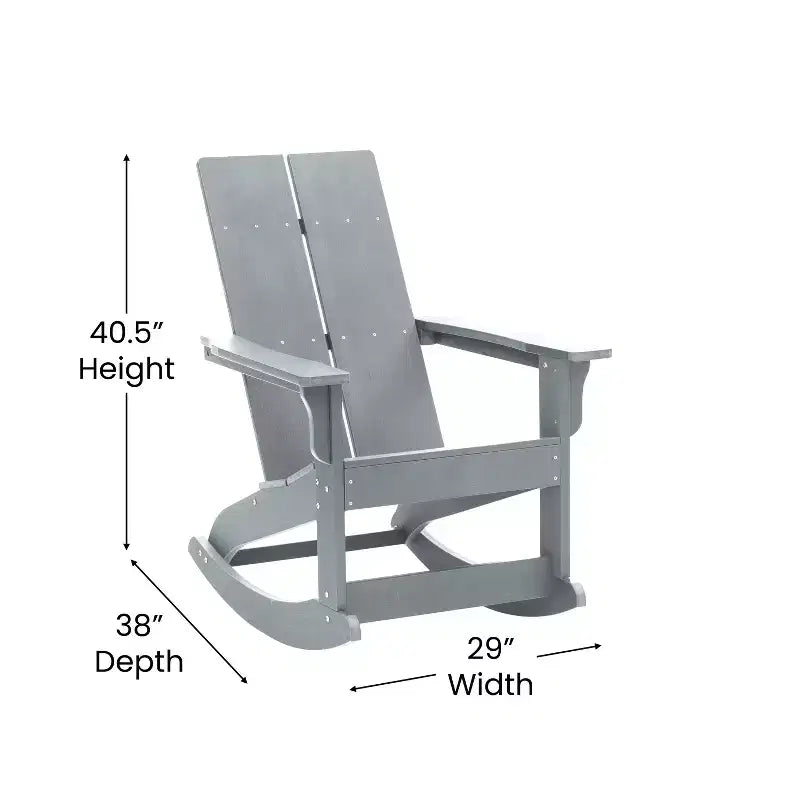 Flash Furniture Set di 2 Finn Sedie a Dondolo Adirondack in Poliresina a 2 Listelli Resistenti alle Intemperie, di Grado Commerciale, Moderne, con Tavolino Laterale
