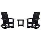 Emma and Oliver Set of 2 Harmon Modern All-Weather Poly Resin Adirondack Rocking Chairs with Side Table for Outdoor Use