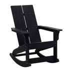 Emma and Oliver Set of 2 Harmon Modern All-Weather Poly Resin Adirondack Rocking Chairs with Side Table for Outdoor Use