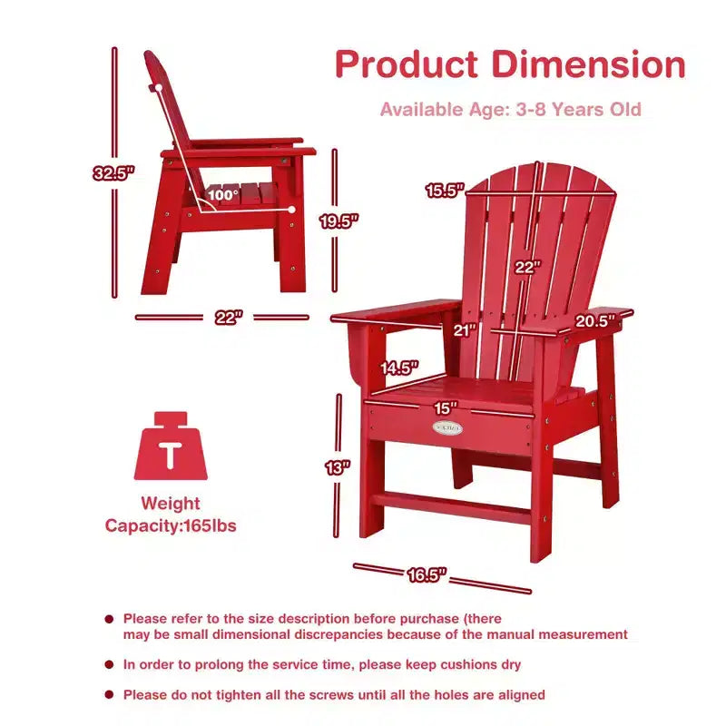 Costway Set of 2 Kids Patio Adirondack Chair Armchair Weather Resistance Outdoor Chair