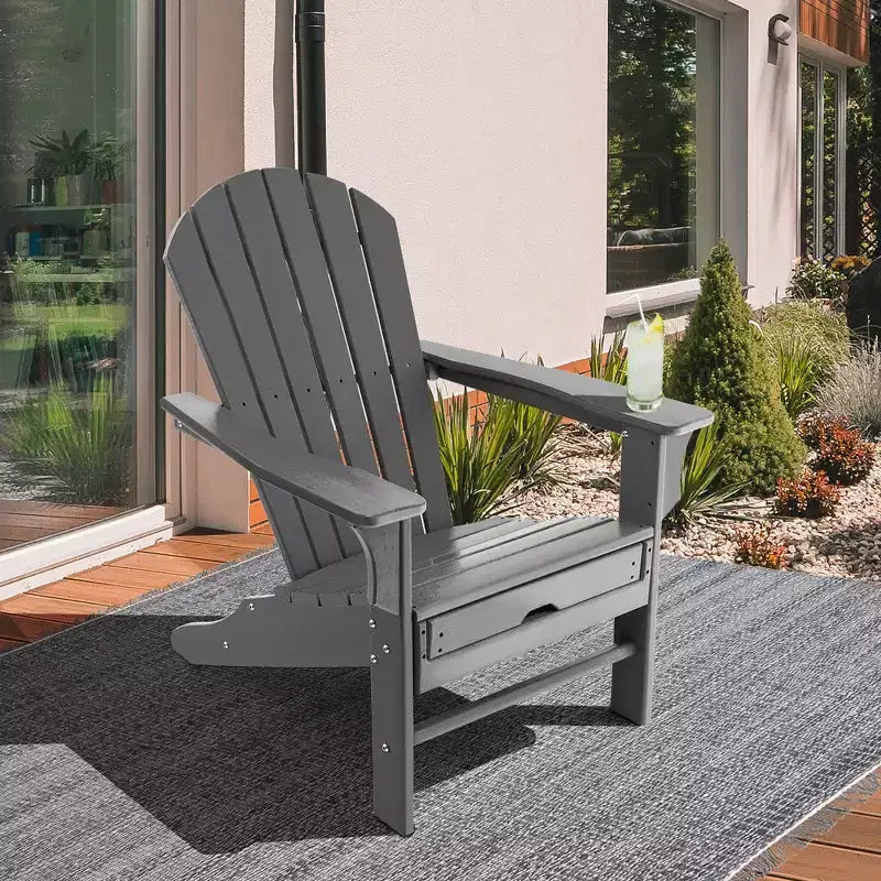 Costway Outdoor Patio HDPE Deck Adirondack Chair Beach Seat Retractable Ottoman White\Black\Coffee\Grey\Turquoise