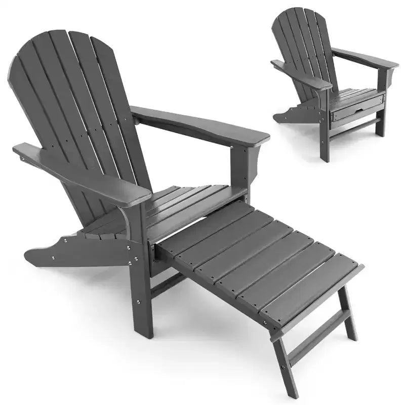Costway Outdoor Patio HDPE Deck Adirondack Chair Beach Seat Retractable Ottoman White\Black\Coffee\Grey\Turquoise