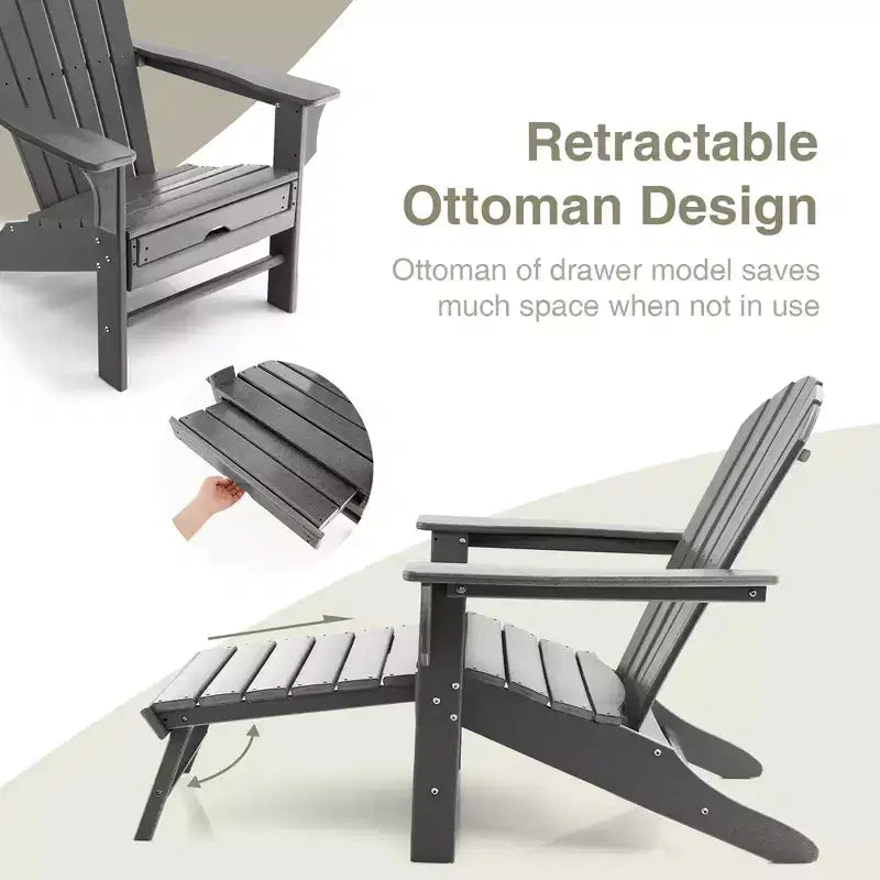 Costway Outdoor Patio HDPE Deck Adirondack Chair Beach Seat Retractable Ottoman White\Black\Coffee\Grey\Turquoise