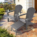 Costway Outdoor Patio HDPE Deck Adirondack Chair Beach Seat Retractable Ottoman White\Black\Coffee\Grey\Turquoise