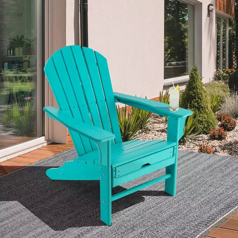Costway Outdoor Patio HDPE Deck Adirondack Chair Beach Seat Retractable Ottoman White\Black\Coffee\Grey\Turquoise