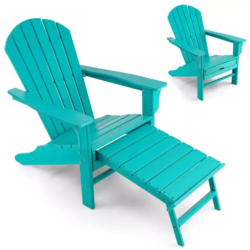 Costway Outdoor Patio HDPE Deck Adirondack Chair Beach Seat Retractable Ottoman White\Black\Coffee\Grey\Turquoise