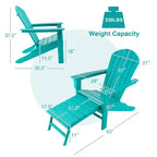 Costway Outdoor Patio HDPE Deck Adirondack Chair Beach Seat Retractable Ottoman White\Black\Coffee\Grey\Turquoise