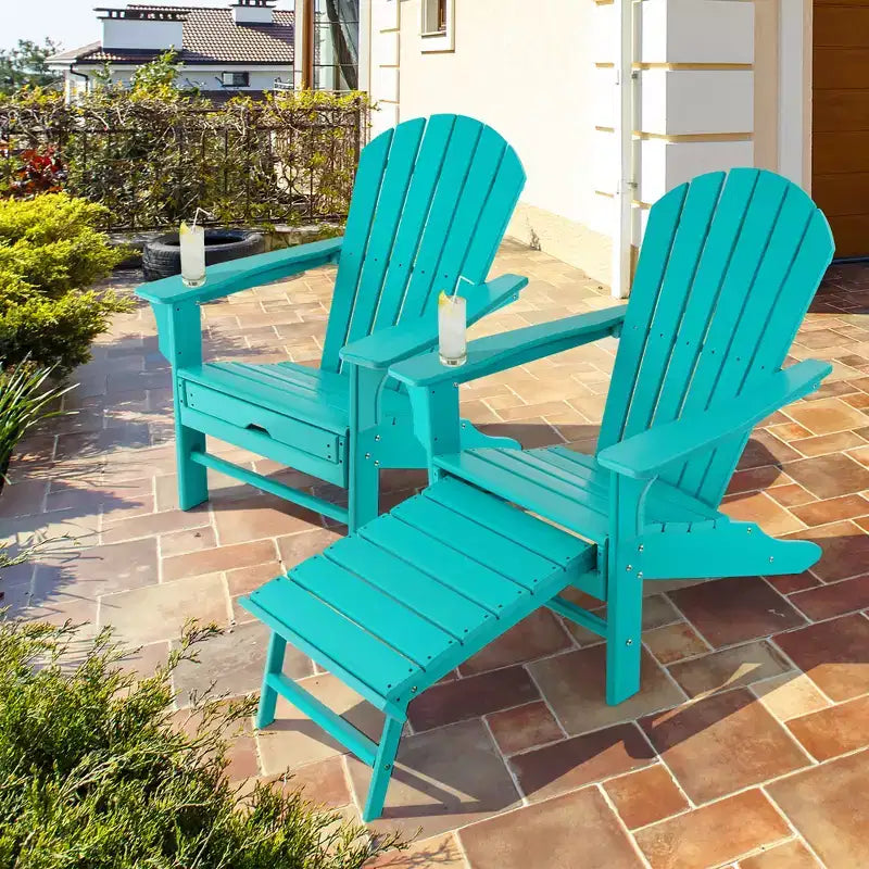 Costway Outdoor Patio HDPE Deck Adirondack Chair Beach Seat Retractable Ottoman White\Black\Coffee\Grey\Turquoise
