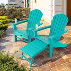 Costway Outdoor Patio HDPE Deck Adirondack Chair Beach Seat Retractable Ottoman White\Black\Coffee\Grey\Turquoise