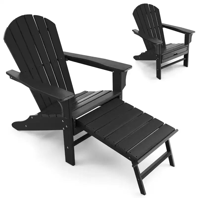 Costway Outdoor Patio HDPE Deck Adirondack Chair Beach Seat Retractable Ottoman White\Black\Coffee\Grey\Turquoise