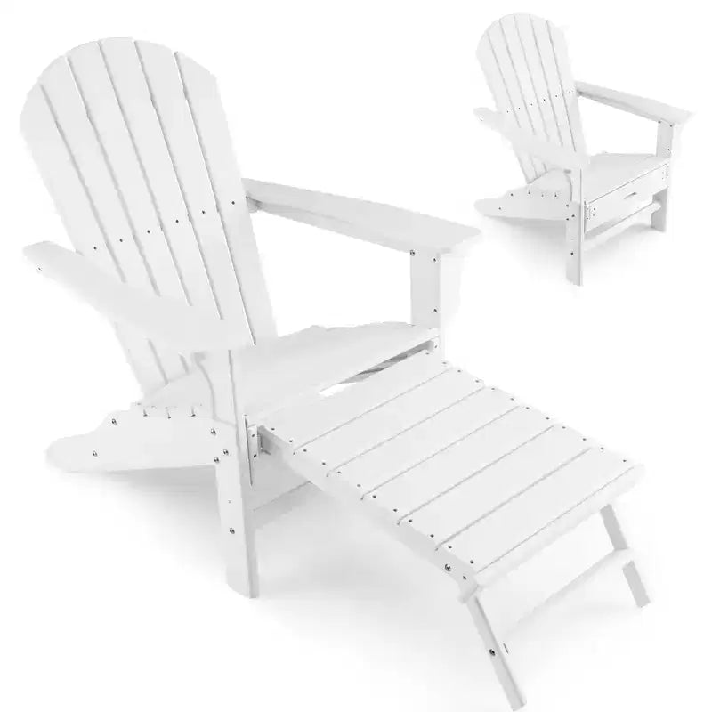 Costway Outdoor Patio HDPE Deck Adirondack Chair Beach Seat Retractable Ottoman White\Black\Coffee\Grey\Turquoise