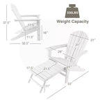 Costway Outdoor Patio HDPE Deck Adirondack Chair Beach Seat Retractable Ottoman White\Black\Coffee\Grey\Turquoise