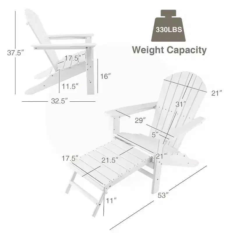 Costway Outdoor Patio HDPE Deck Adirondack Chair Beach Seat Retractable Ottoman White\Black\Coffee\Grey\Turquoise