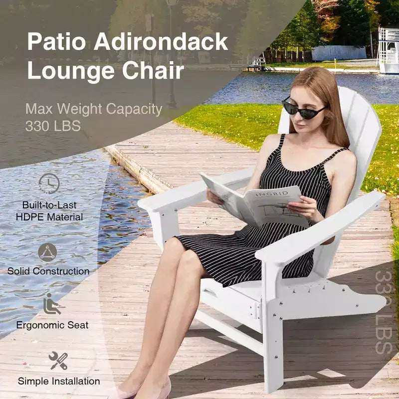 Costway Outdoor Patio HDPE Deck Adirondack Chair Beach Seat Retractable Ottoman White\Black\Coffee\Grey\Turquoise