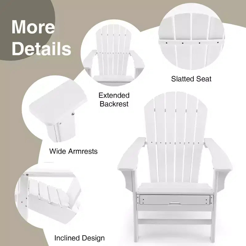 Costway Outdoor Patio HDPE Deck Adirondack Chair Beach Seat Retractable Ottoman White\Black\Coffee\Grey\Turquoise