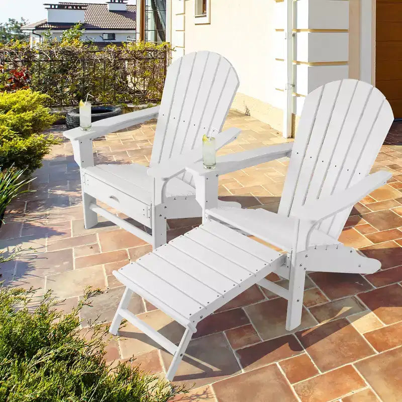 Costway Outdoor Patio HDPE Deck Adirondack Chair Beach Seat Retractable Ottoman White\Black\Coffee\Grey\Turquoise