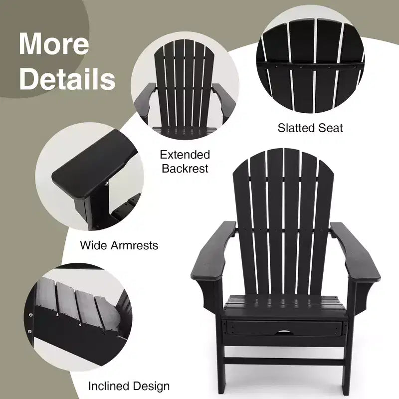 Costway Outdoor Patio HDPE Deck Adirondack Chair Beach Seat Retractable Ottoman White\Black\Coffee\Grey\Turquoise