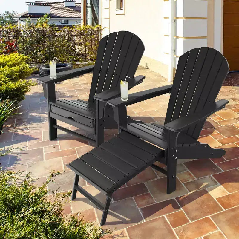 Costway Outdoor Patio HDPE Deck Adirondack Chair Beach Seat Retractable Ottoman White\Black\Coffee\Grey\Turquoise