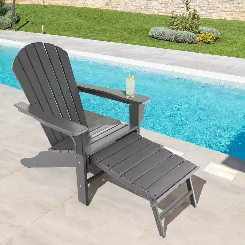 Sedia da spiaggia Costway da esterno per patio in HDPE Adirondack con poggiapiedi a scomparsa bianco/nero/caffè/grigio/turchese
