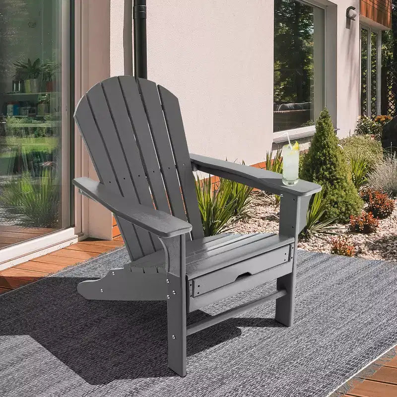 Costway 2 PCS Outdoor Patio HDPE Adirondack Chair Beach Seat Retractable Ottoman White\Black\Coffee\Grey\Turquoise