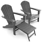 Costway 2 PCS Outdoor Patio HDPE Adirondack Chair Beach Seat Retractable Ottoman White\Black\Coffee\Grey\Turquoise