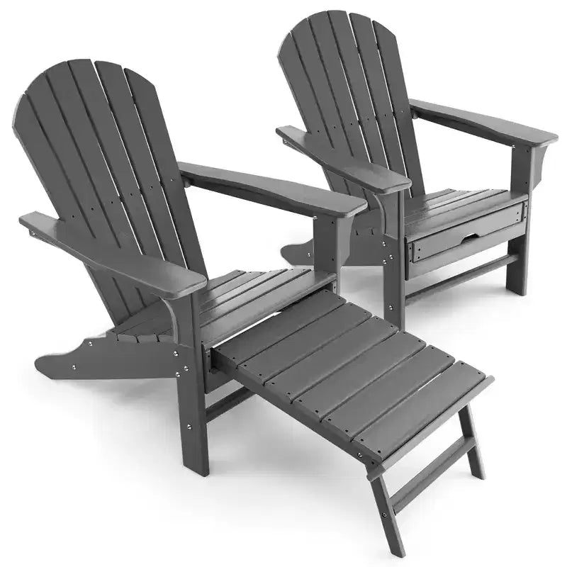 Costway 2 PCS Outdoor Patio HDPE Adirondack Chair Beach Seat Retractable Ottoman White\Black\Coffee\Grey\Turquoise