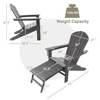 Costway 2 PCS Outdoor Patio HDPE Adirondack Chair Beach Seat Retractable Ottoman White\Black\Coffee\Grey\Turquoise